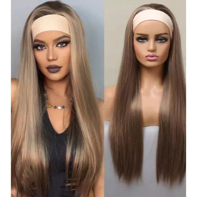 Straight Wig with Headband - Premium Fiber