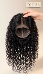 Curly Human Hair Topper - Free Part, Silk Base
