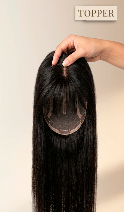 Human Hair Topper with Fringe - Silk Base