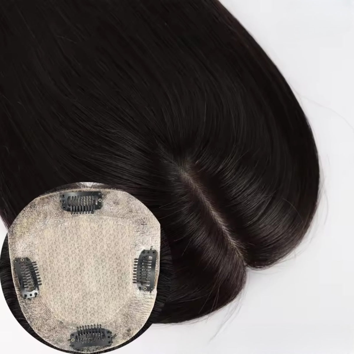 Human Hair Topper - Silk Base with Micro-Skin, Glue-On
