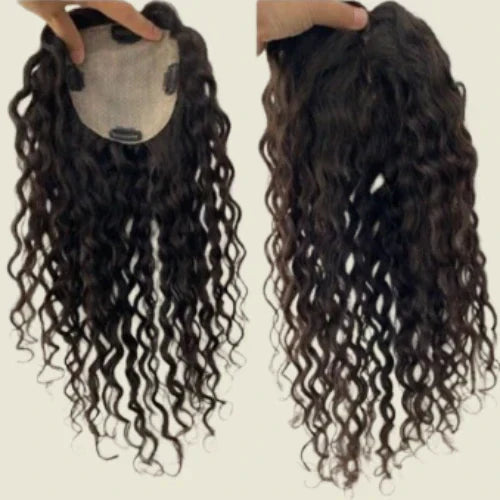 Curly Human Hair Topper - Free Part, Silk Base