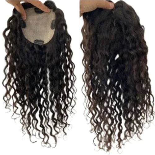 Curly Human Hair Topper - Free Part, Silk Base