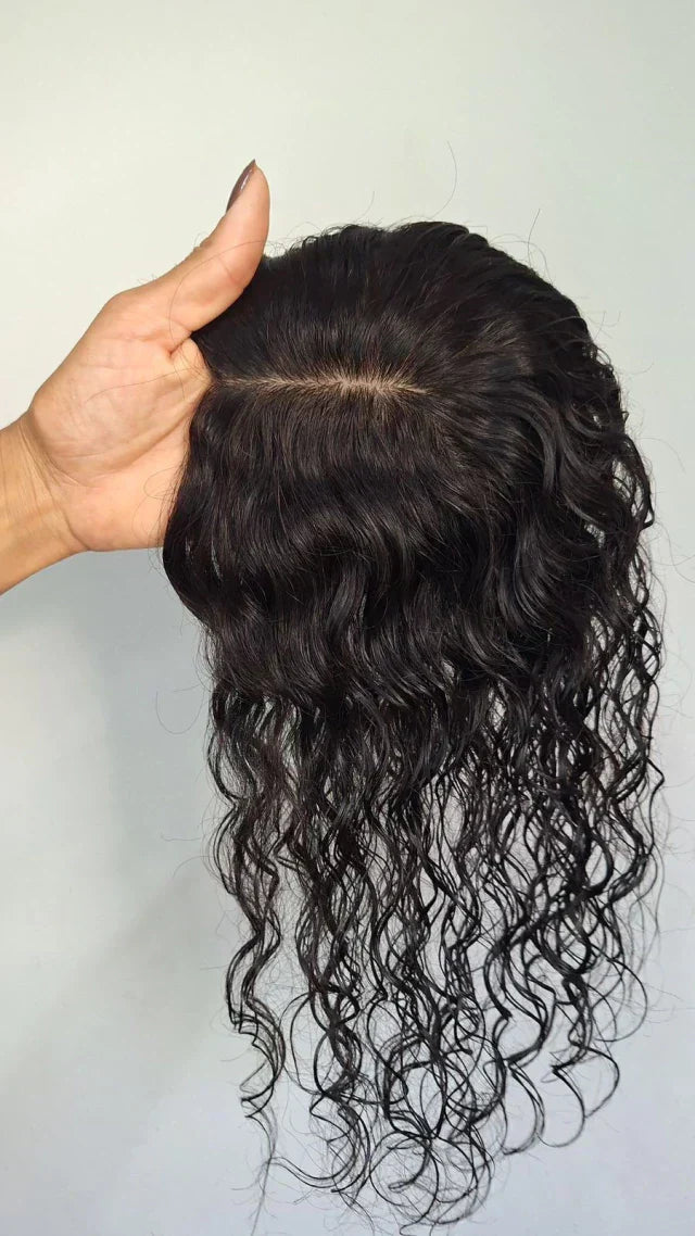 Curly Human Hair Topper - Free Part, Silk Base