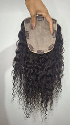 Curly Human Hair Topper - Free Part, Silk Base