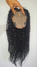 Curly Human Hair Topper - Free Part, Silk Base