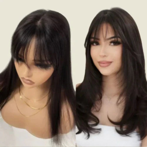 Human Hair Topper with Fringe - Silk Base