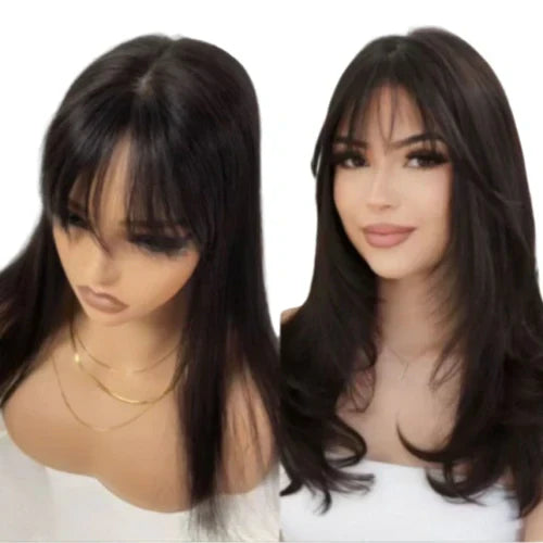 Human Hair Topper with Fringe - Silk Base