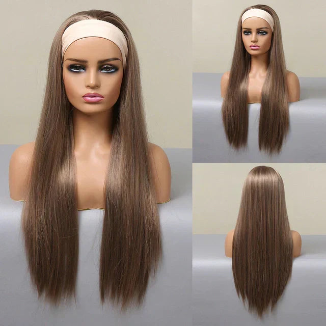 Straight Wig with Headband - Premium Fiber