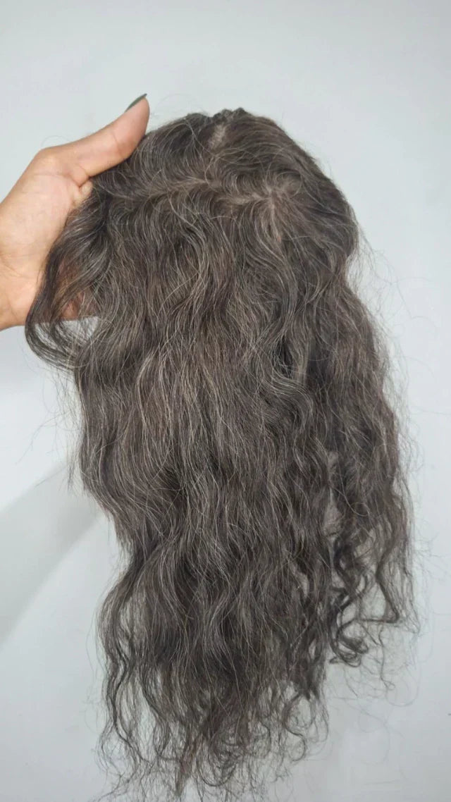 Curly Human Hair Topper - Free Part, Silk Base