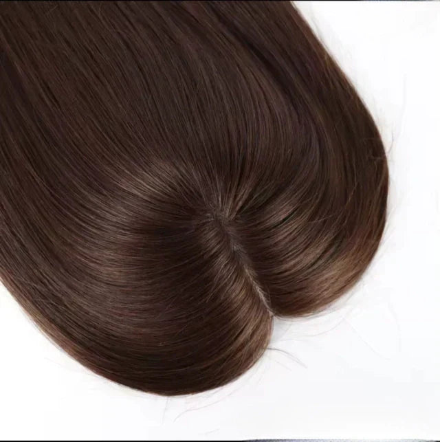Human Hair Topper with Fringe - Silk Base