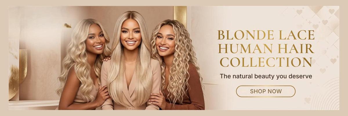 Blonde lace human hair collection banner - shop now