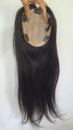 Human Hair Topper with Fringe - Silk Base