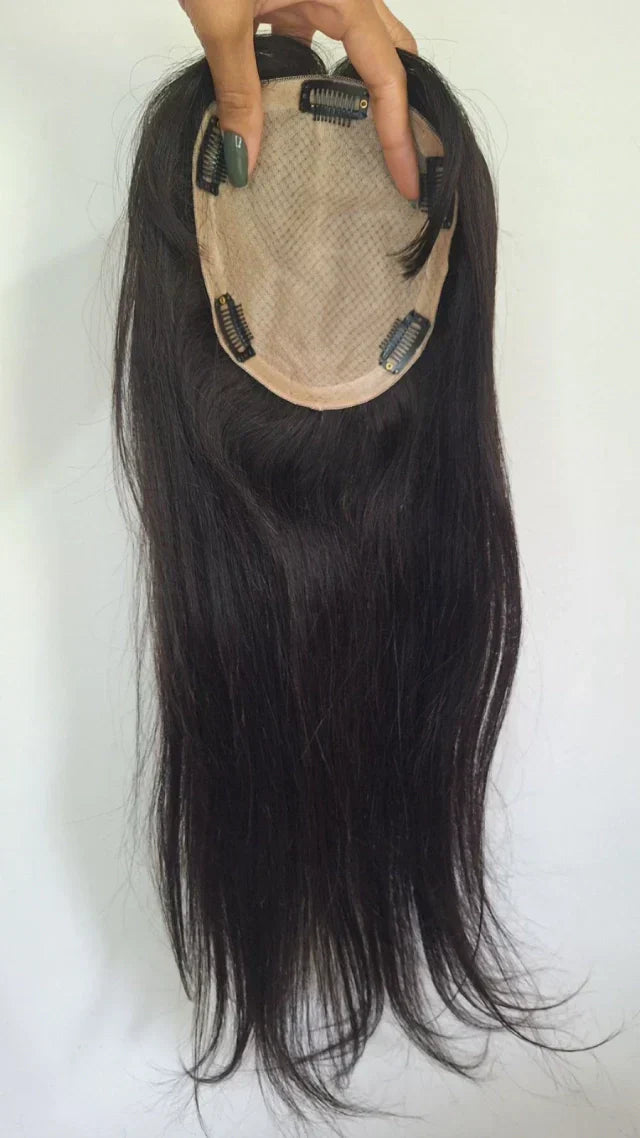 Human Hair Topper with Fringe - Silk Base
