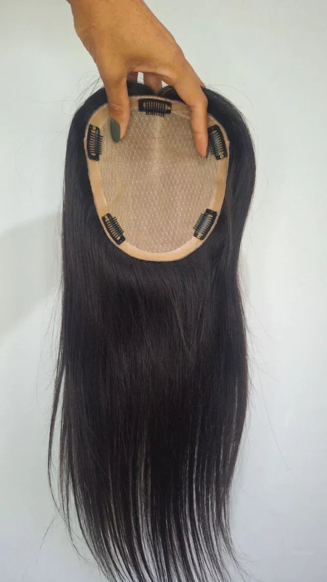 Human Hair Topper with Fringe - Silk Base