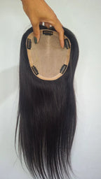 Human Hair Topper with Fringe - Silk Base