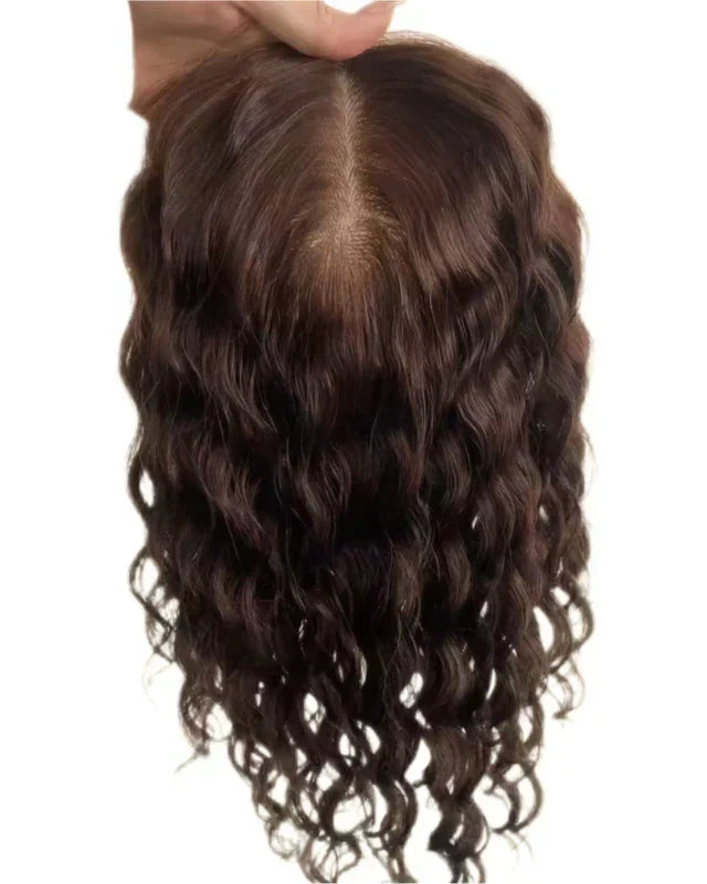 Curly Human Hair Topper - Free Part, Silk Base