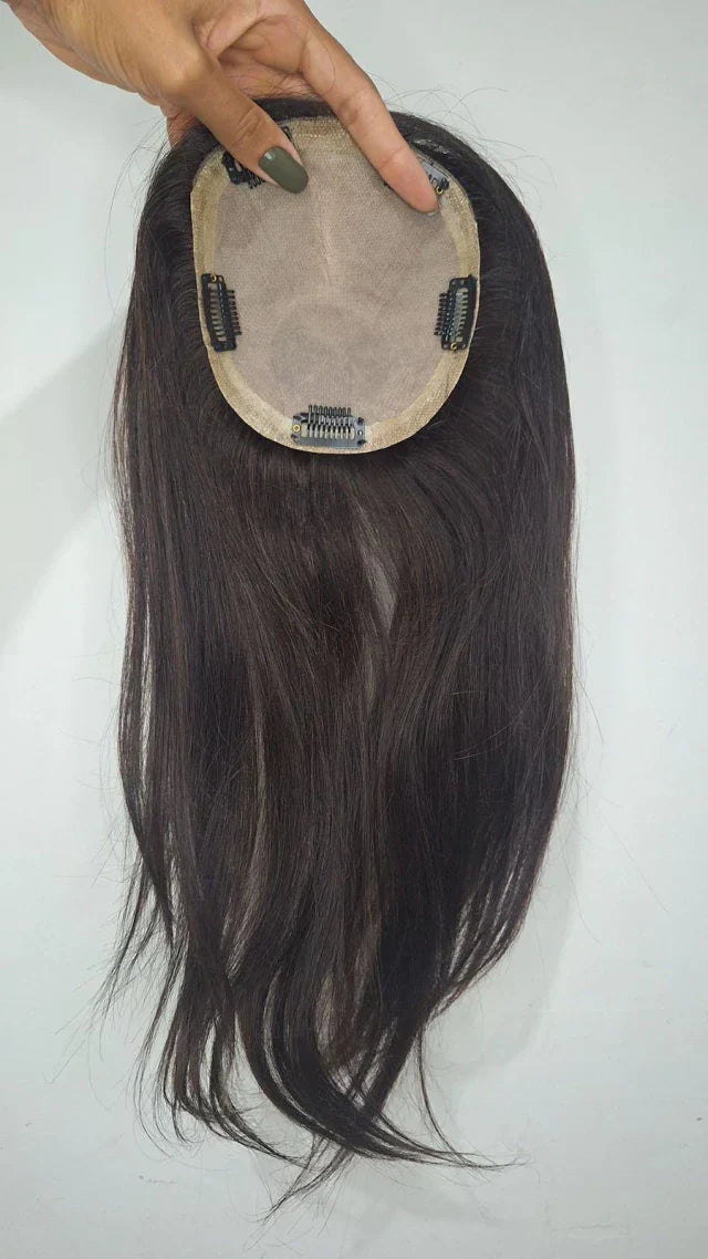 Human Hair Topper without Fringe - Silk Base