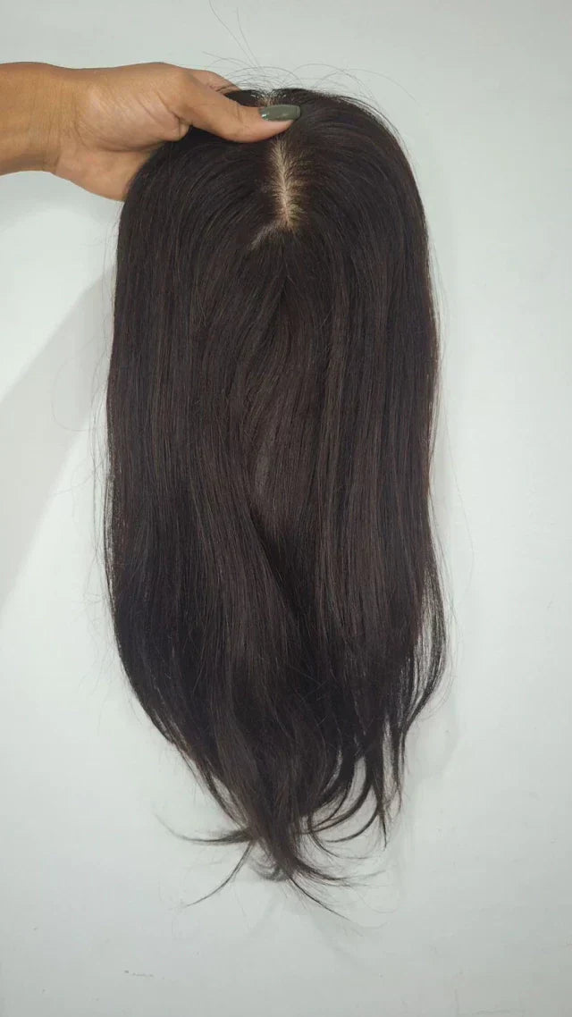 Human Hair Topper - Silk Base with Micro-Skin, Glue-On